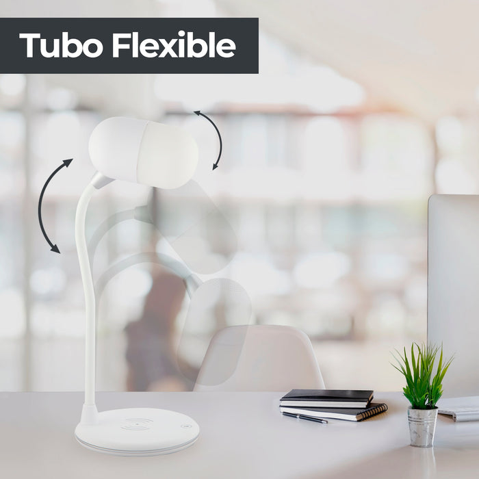 Lámpara de Escritorio LED, cargador Inalámbrico, Altavoz, Bluetooth, Regulable, Cambio de Color, 5w.