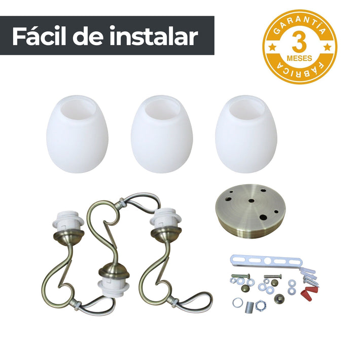 Lámpara de Techo Clásica Bronce E27 40W 3 Luces