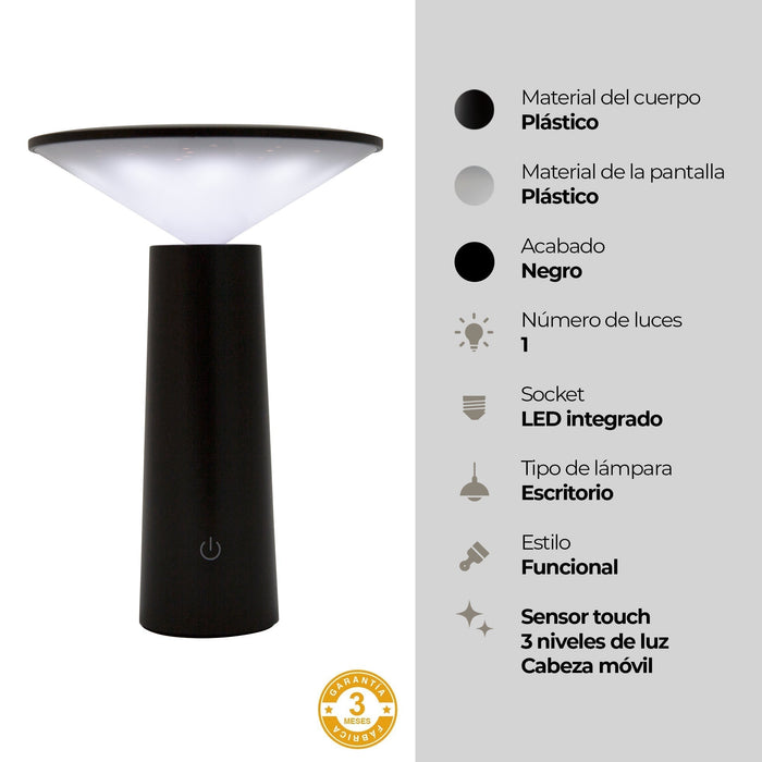 Lámpara de Mesa LED Negro Sensor Tactil Dimeable 4w