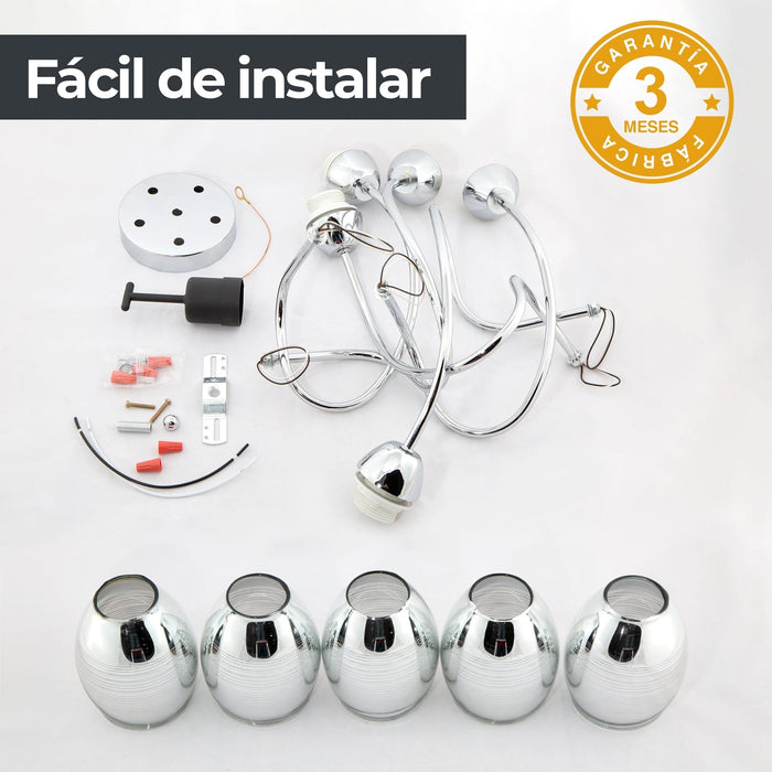 Lámpara Techo Cromo E27 40W 5 Luces