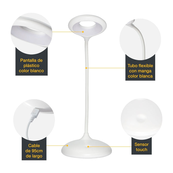 Lámpara De Escritorio Blanco 4w Led 1 Luz