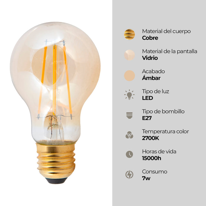 Focos Filamento LED Luz Amarilla Ambar Vintage  3000K 7W A60 4 set