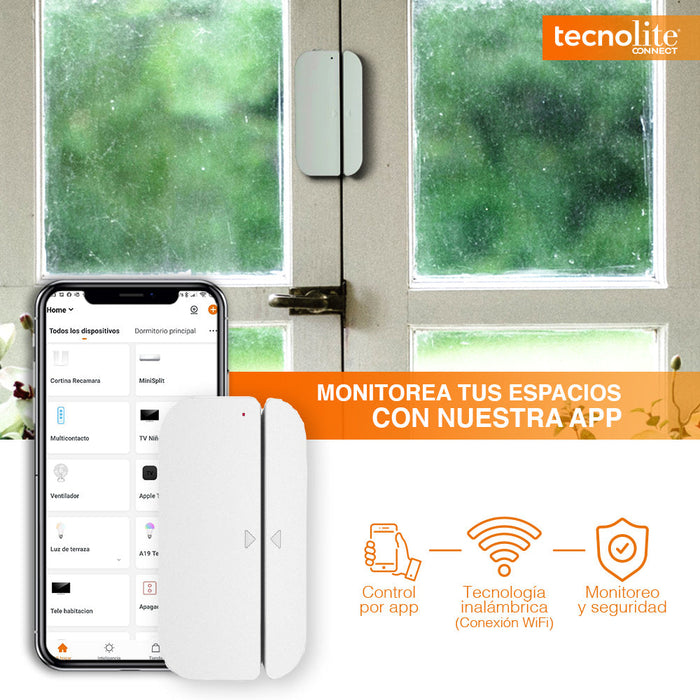Sensor de apertura Inteligente, Puertas/Ventanas, Compatible con Tecnolite Connect App
