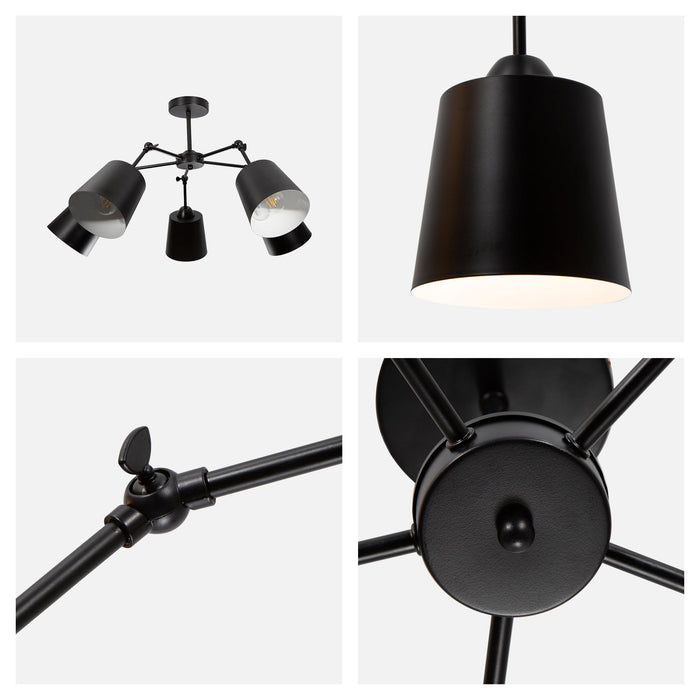 Lámpara de Techo Negro Mate Dark Decor E27 40W 5 Luces