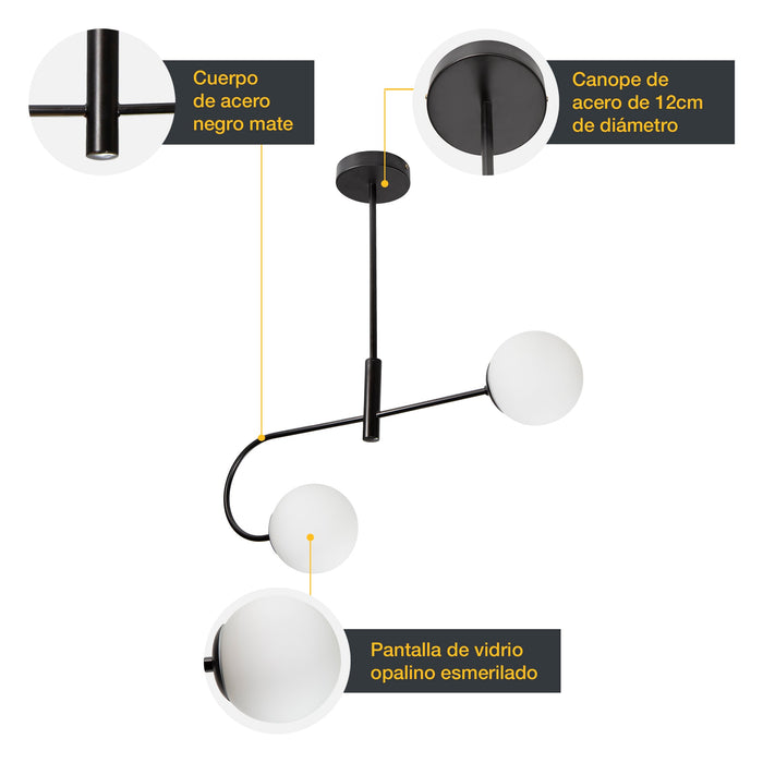 Lámpara Colgante Contemporary Clean Negro E27 40w 2 Luces