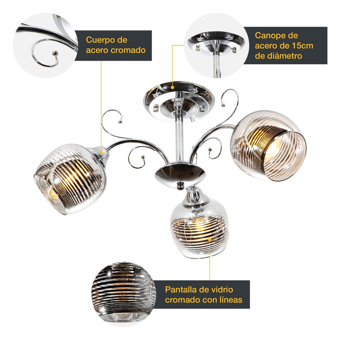 Lámpara Techo Cromo E27 40W 3 Luces