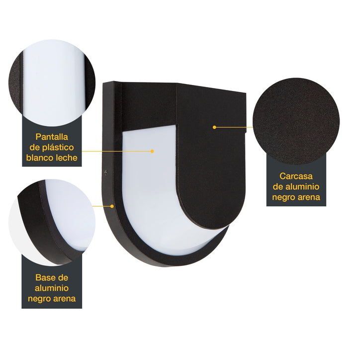 Lámpara de Pared Exterior LED 10W 3000K Luz Cálida Negro IP54
